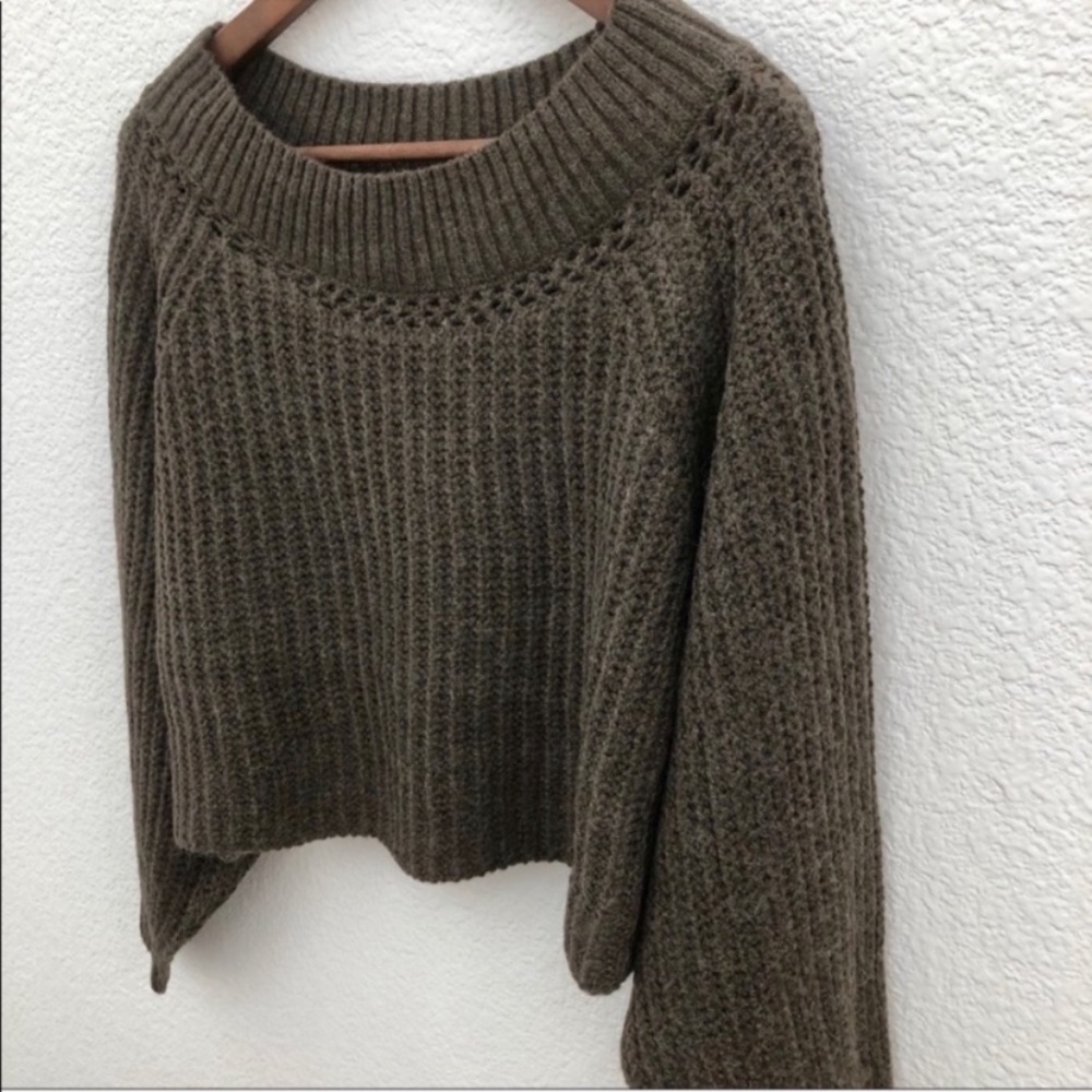 Favlux cropped chunky oversized knit olive green sweater size medium new